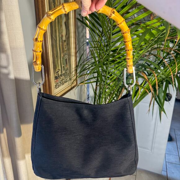 🖤 MONDANI Vintage Y2K Black Bamboo Handle Baguette / Top Handle Purse - Picture 2 of 10